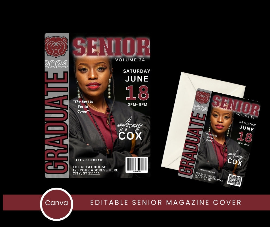 Graduate Magazine Cover Editble Template Invite