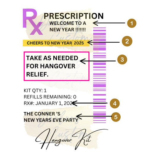 Hangover Kits Prescription Bottle Labels (Only)