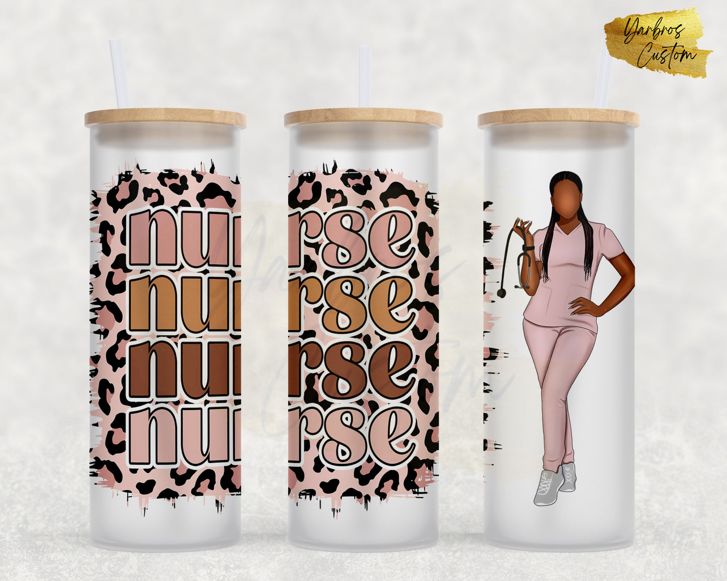 Nurse … 25oz Frosted Glass Tumbler with a bamboo lid and straw